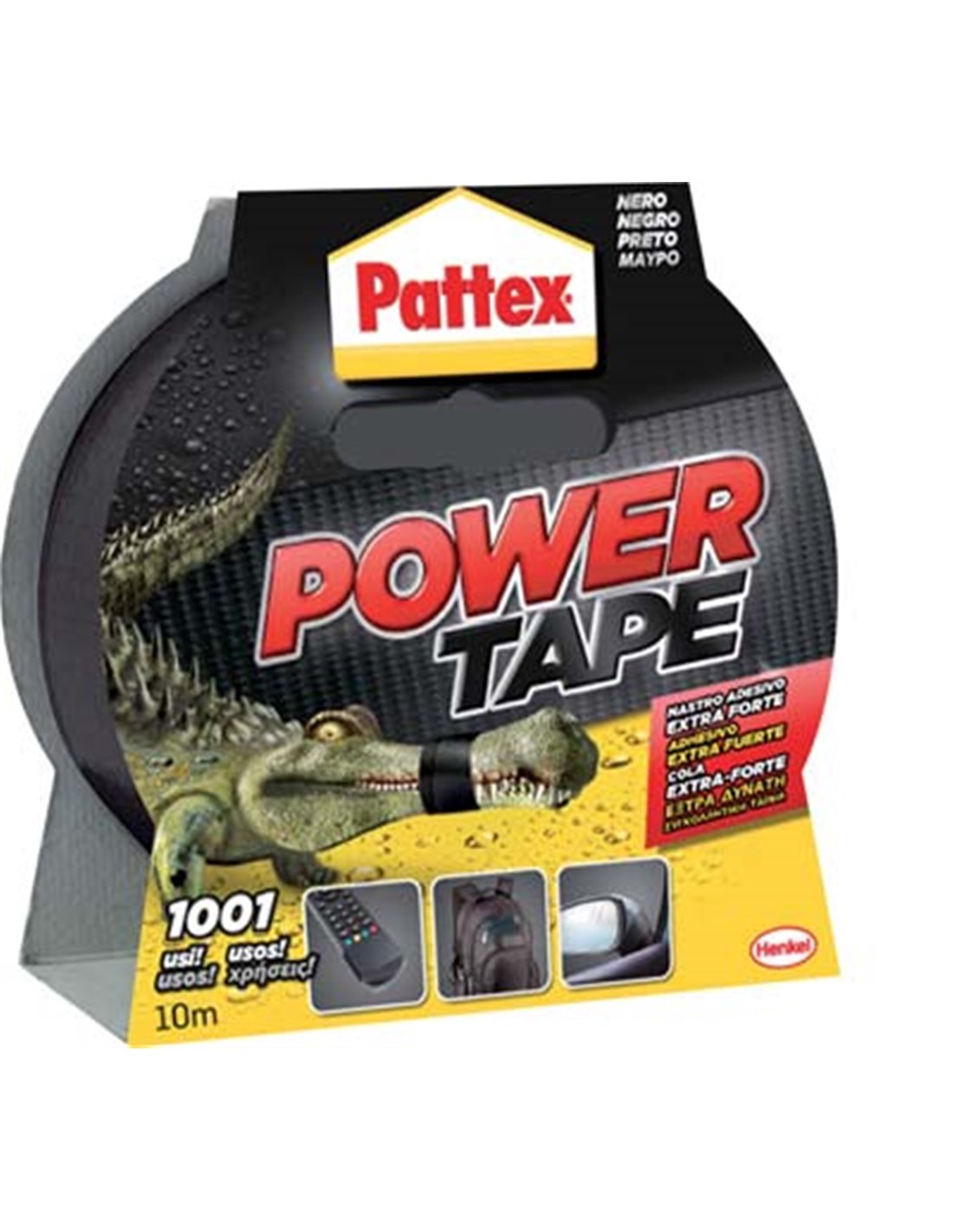 Ruban noir Power Tape Pattex haute résistance, de 50 mm de large et d'une contenance de 10 ml.