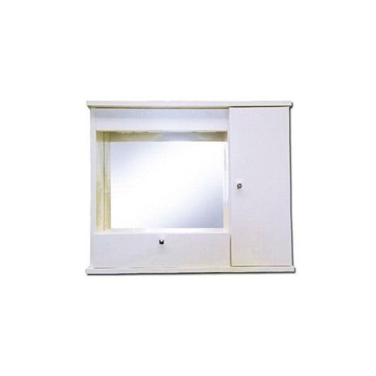Meuble de toilette avec miroir de salle de bain en frêne blanc avec 1 porte oscillo-battante h.61x73x14 cm