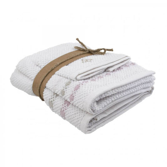 Set de serviettes en coton rose Blanche, 3 pièces