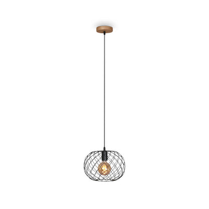 Lampe à suspension Ø 30 cm, 40 W, noir et bois