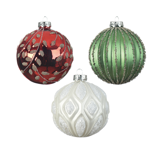 Boules de Noël assorties rouge - vert - blanc Ø10 cm