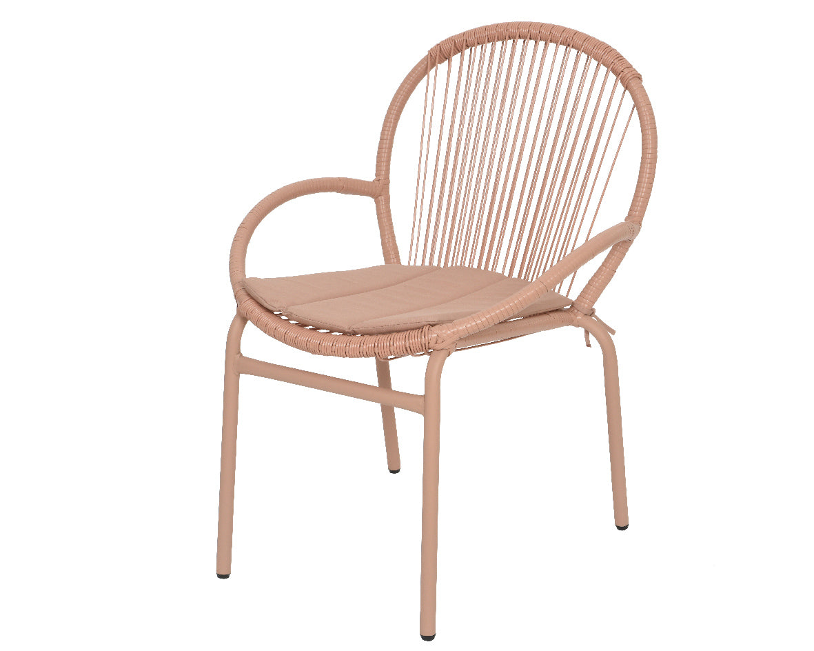 Chaise Salento avec coussin d'extérieur en osier rose