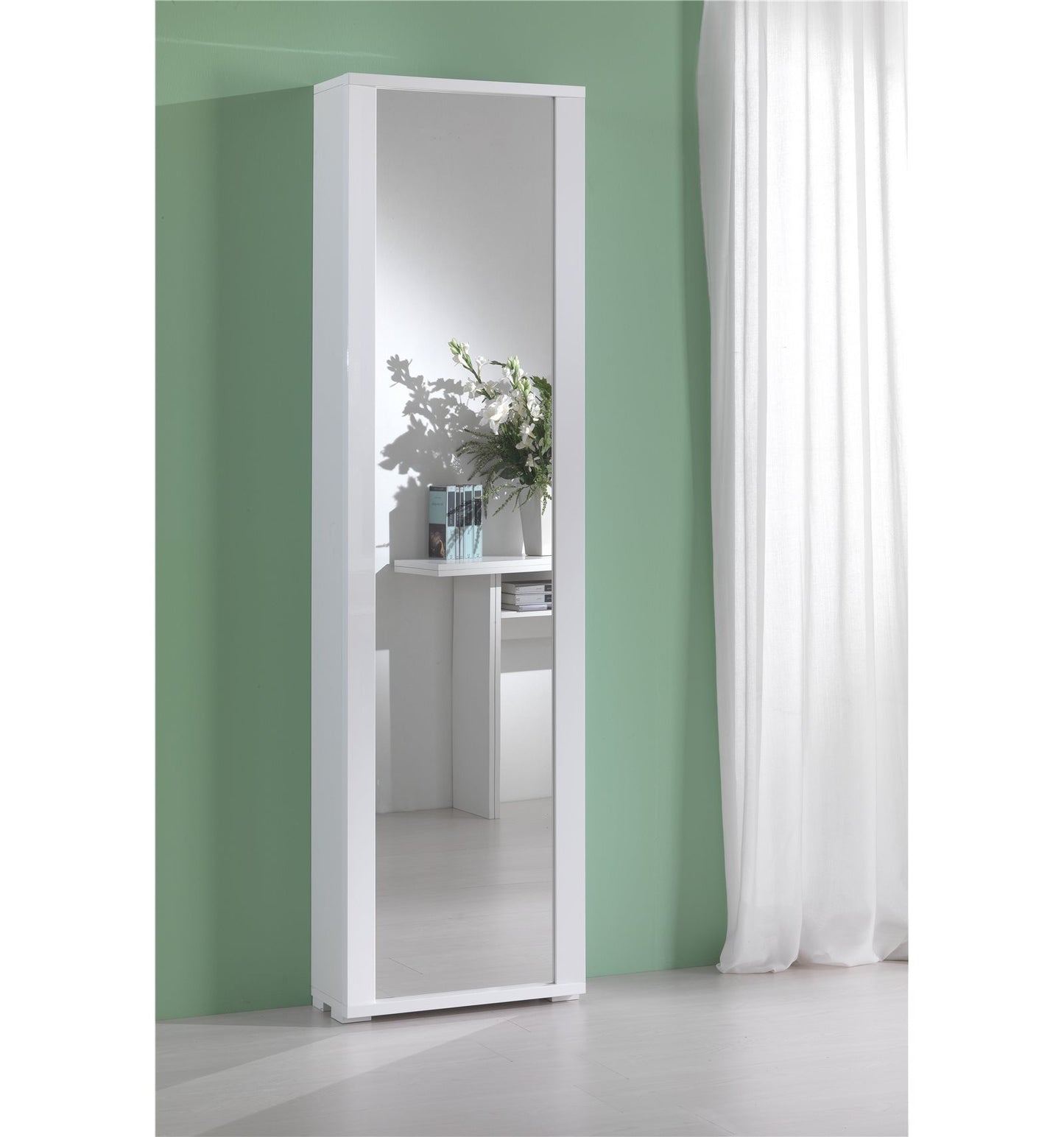 Armoire avec porte à cadre miroir sept étagères cadre miroir blanc blanc