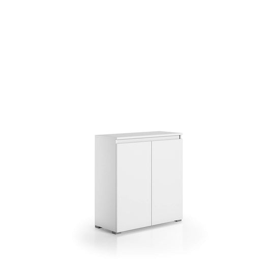 Armoire polyvalente avec 2 portes, poignée à rainure, 3 étagères réglables, blanc