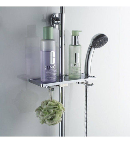 Étagère de douche élégante avec cintres chromés pour organiser votre salle de bain avec style