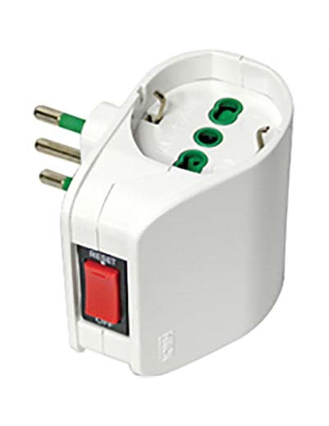 Adaptateur double Schuko FME blanc avec interrupteur thermique et prise 2P+T 10A