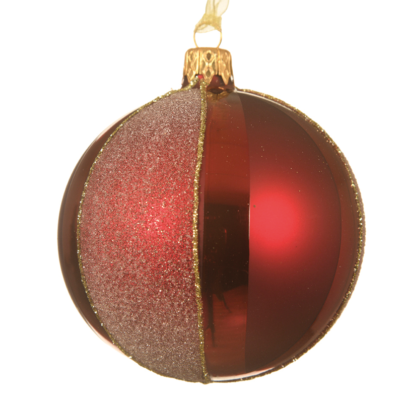 Boule de Noël rouge à segments Ø8 cm