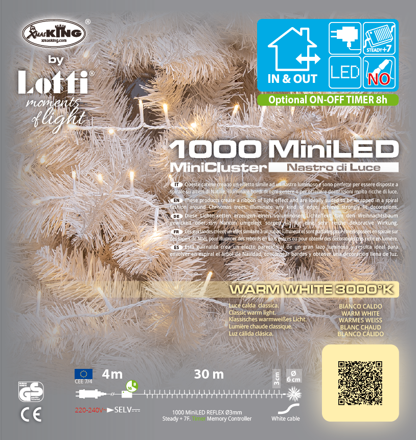 Chaîne Ruban ø6cm NTLG 1000 MiniLED Câble Blanc 4+30,5m Lumières de Noël