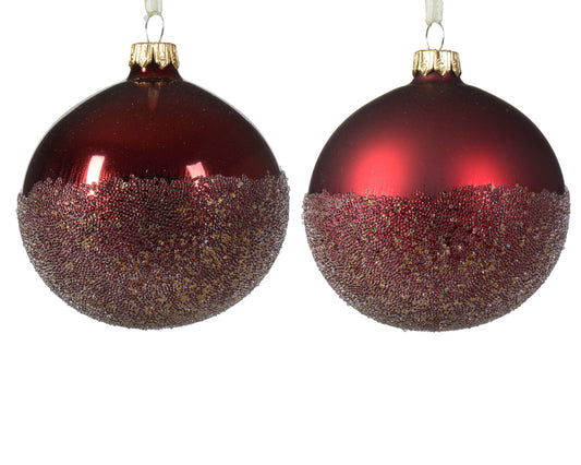 Boule de Noël Sphère en verre brillant-mat fond boule 2 avec axe rouge foncé ø 8cm