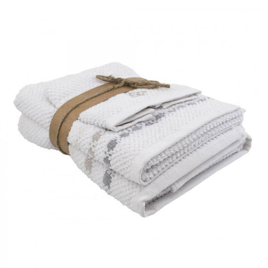 Set de serviettes en coton naturel Blanche - 3 pièces