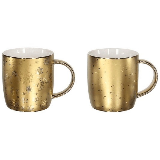 Mug arrondi 370 cc Ligne de Noël en porcelaine All Gold Gold