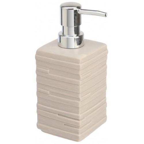 Élégant distributeur de savon liquide de salle de bain en céramique beige au design moderne : modèle Brik.