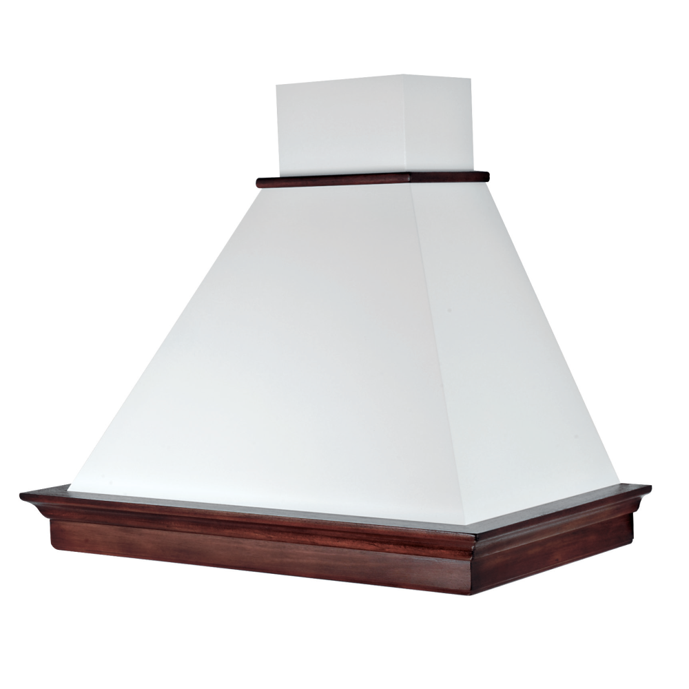 Hotte aspirante MARY en inox blanc et structure en bois couleur tabac 90 cm