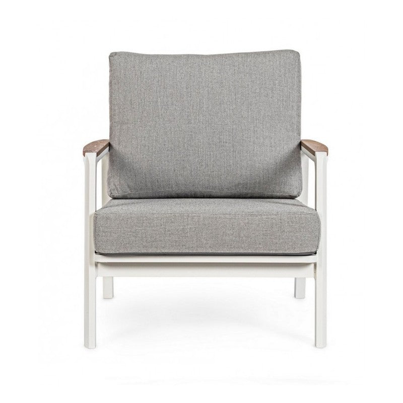 Fauteuil d'extérieur en Aluminium/Bois avec Coussin Blanc