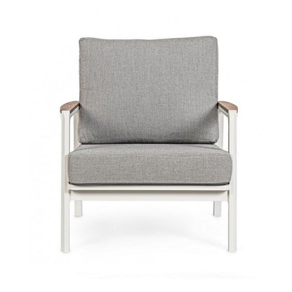 Fauteuil d'extérieur en Aluminium/Bois avec Coussin Blanc