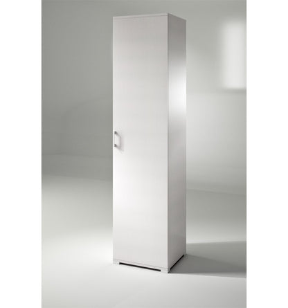 Armoire avec porte simple et quatre tablettes réglables, blanc, porte blanche