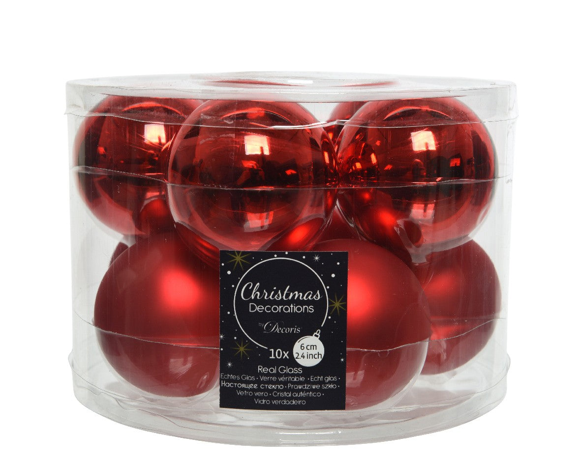 Boule de Noël en verre rouge assortie 6 cm Boîte de 10 pièces.