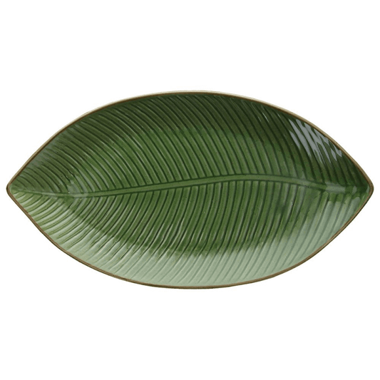 Plaque de feuille de grès 34 cm x 18 cm x h 3 cm Green Greenware