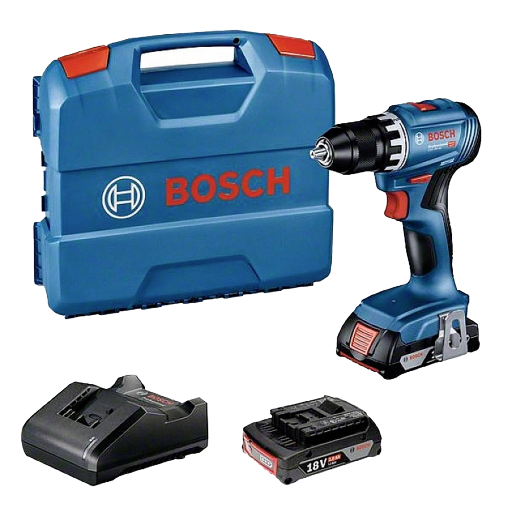 Bosch Professional Perceuse-visseuse 18 V/2,0 Ah Li-Ion, mouvement de couple maximum 21 Nm, 45 Nm, diamètre de vis 8 mm