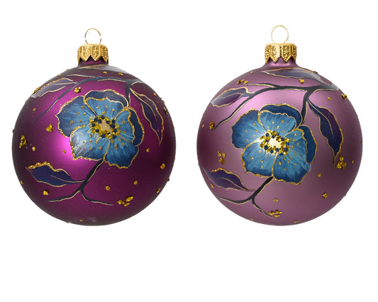 Boule de Noël en verre opaque décorée de fleurs bicolores coloris assorti ø 8cm