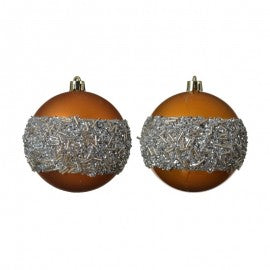 Boule de Noël en verre assortie Ambre Argent 8 cm pcs 1