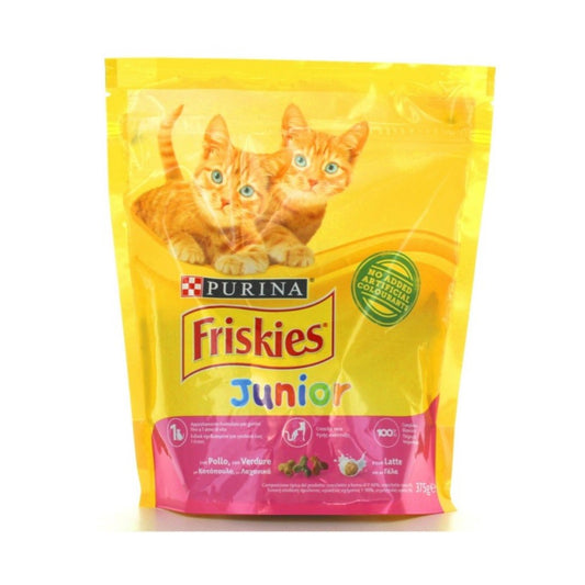 Friskies junior chats croquettes au poulet, légumes et lait Purina 375 grammes