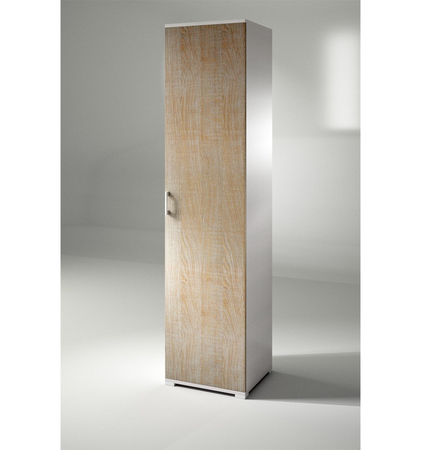 Armoire avec porte simple et quatre étagères réglables, portes en chêne blanc