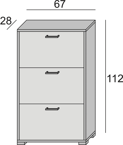 Meuble à chaussures double profondeur avec trois portes jusqu'à 18 paires de chaussures Portes en béton blanc