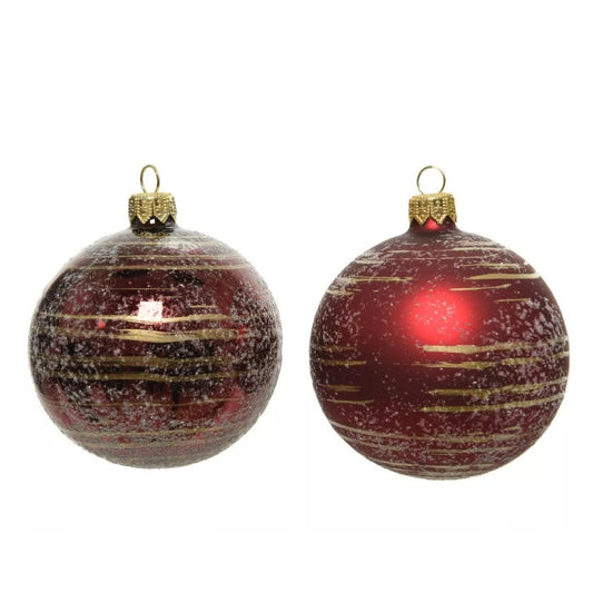 Boule de Noël Lina D8 Rayures Rouge Foncé Assorties