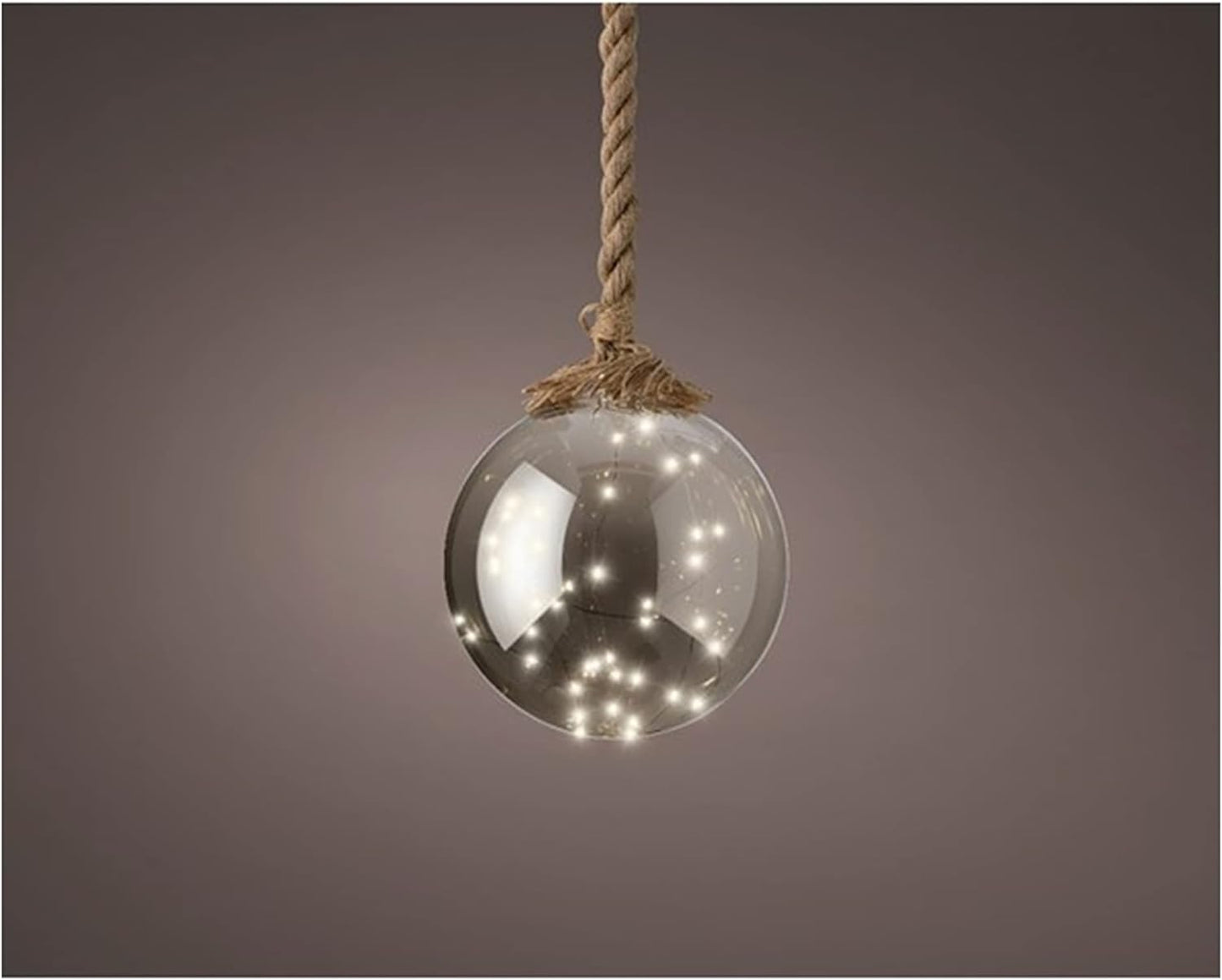 Boule de Noël lumineuse en verre fumé avec micro LED - 20 cm