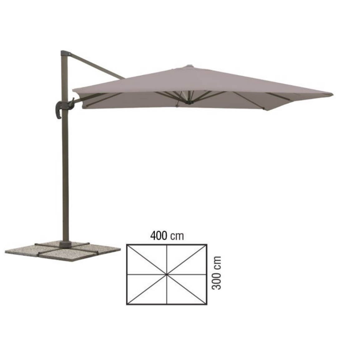 Parapluie rectangulaire avec bras latéral 4x3 mètres taupe