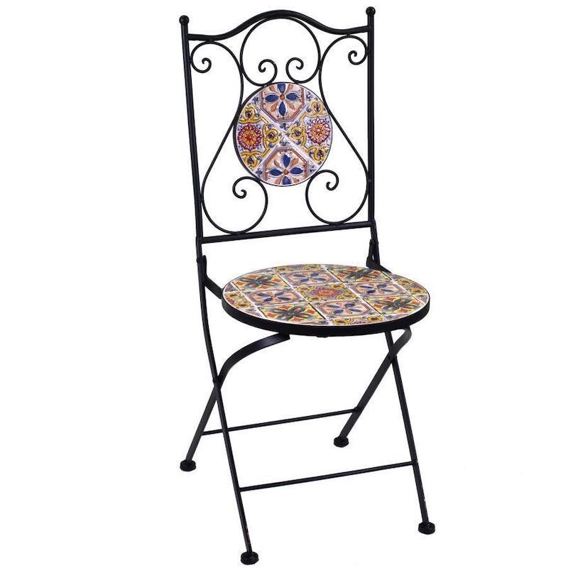 Chaise ronde en mosaïque Trapani Cm Ø38H46-92