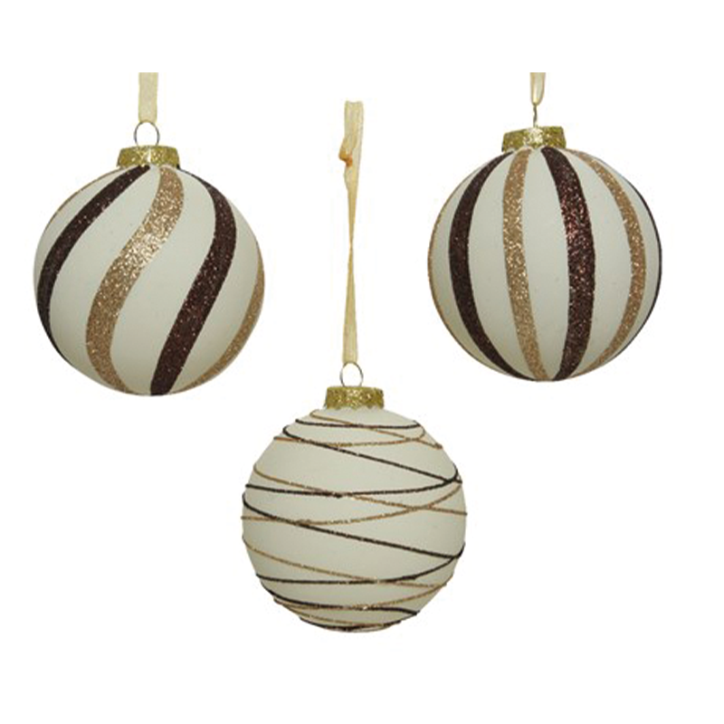 Boule de Noël assortie blanc-marron-or Ø8cm