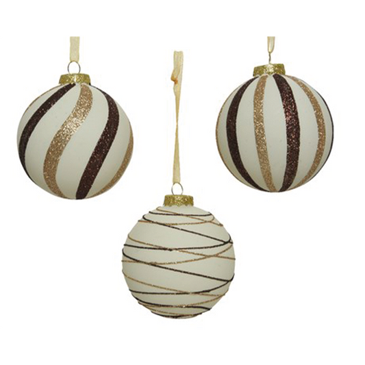 Boule de Noël assortie blanc-marron-or Ø8cm