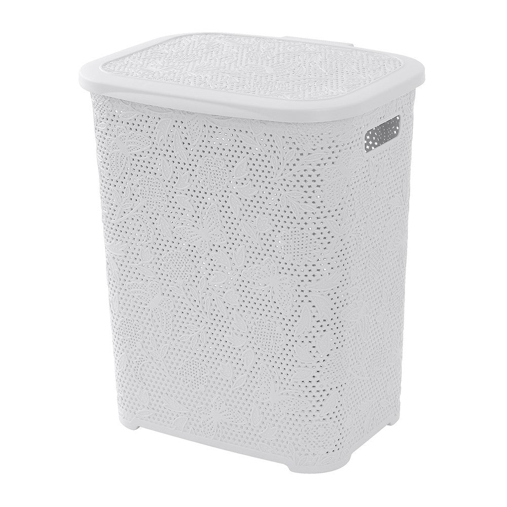 Poubelle à linge en plastique blanc 50 litres Flower