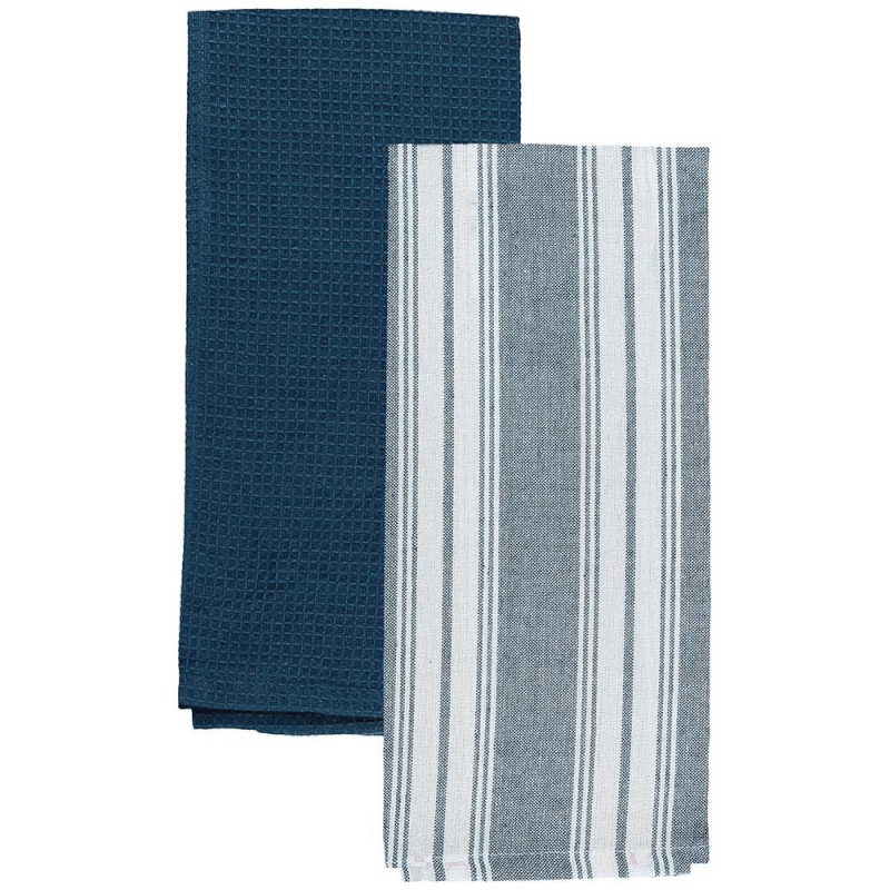 Lot de 2 torchons 50 X 70 cm Bleu Sarcelle Coton Bleu