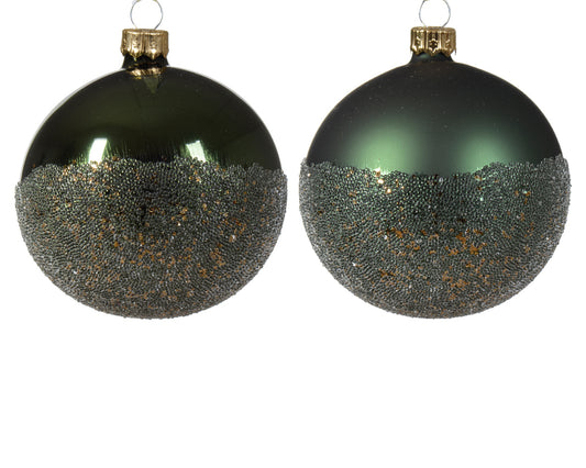 Boule de Noël Sphère en verre brillant-mat fond boule 2 avec axe vert sapin ø 8cm