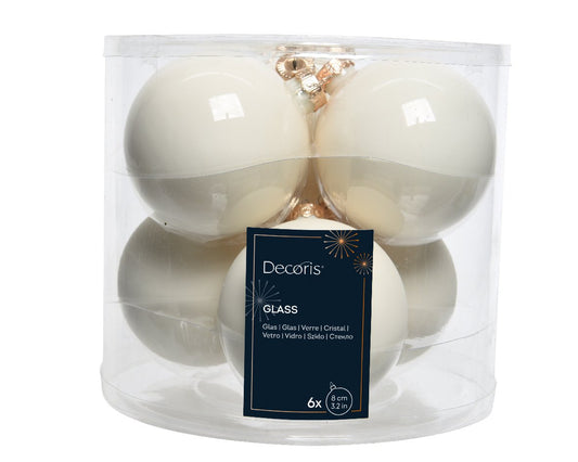 Set di 6 palline di Natale 8 cm panna