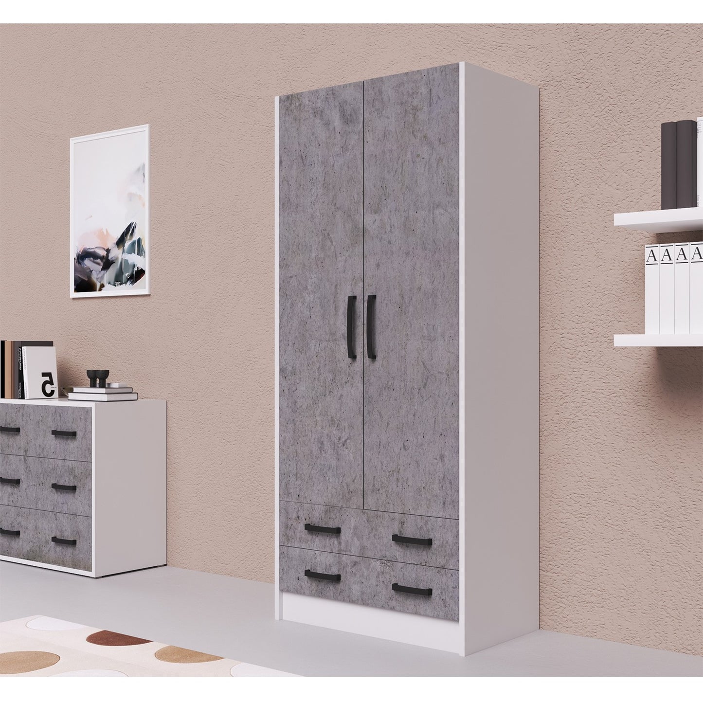 Armoire 2 portes avec tiroirs H.210