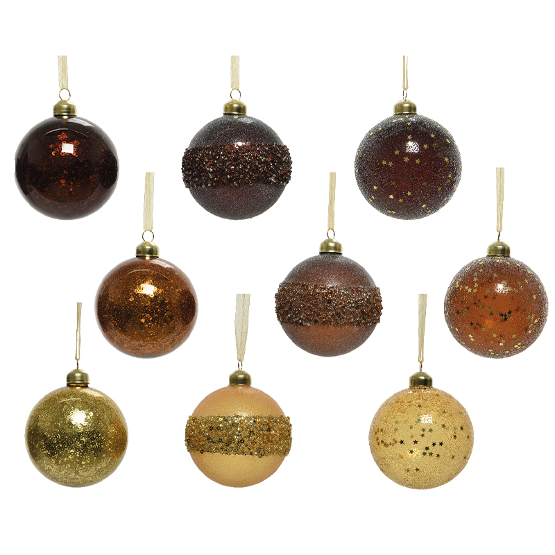 Boule de Noël assortie marron - or Ø8 cm