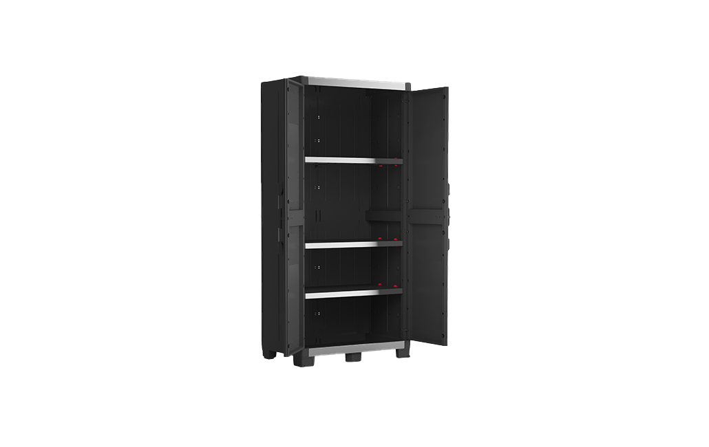 Armoire haute en plastique avec 4 étagères renforcées 88x45x181H cm. noir GarageXL