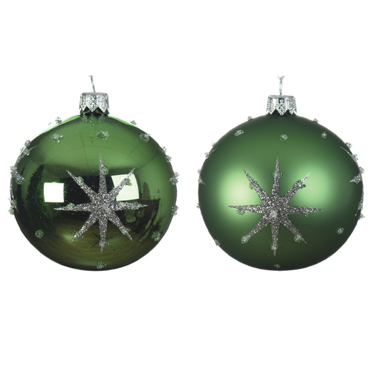 Boule de Noël assortie vert gui avec étoile en relief Ø 8 cm