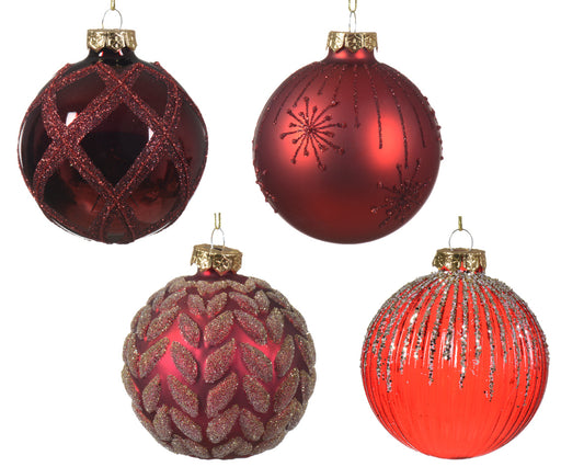 Boule de Noël Boule de verre brillant-mat-transparent feu-back-leaf-control 4ass couleur Noël rouge/couleur ø 8cm