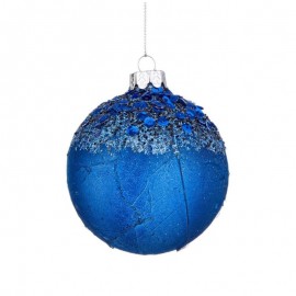 Boule de Noël en verre bleu à paillettes AILEEN Boule de Noël 8 cm