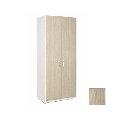 Armoire 2 portes, caisson blanc et façade couleur orme, 91x52xH 210 cm