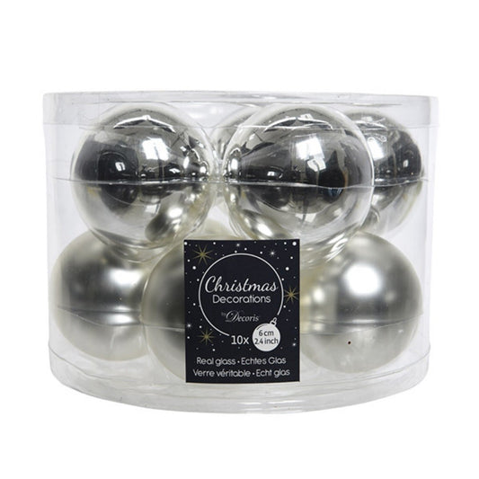 Boule de Noël en verre argenté assortie 6 cm Carton de 10 pièces