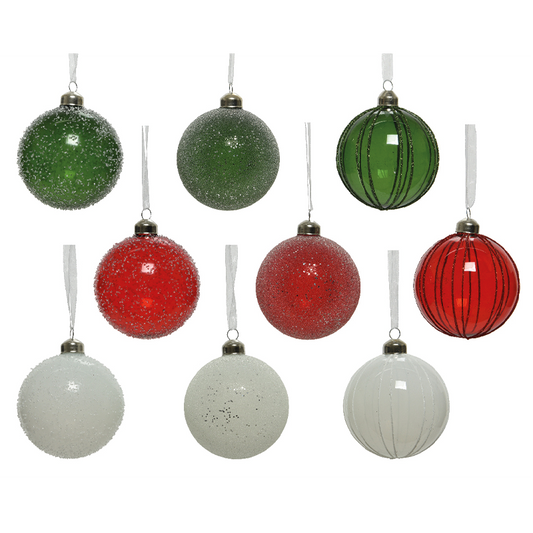 Boule de Noël assortie vert - blanc Ø8 cm