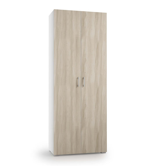 Armoire polyvalente avec 2 portes, 1 tiroir et 6 étagères intérieures, portes en orme blanc