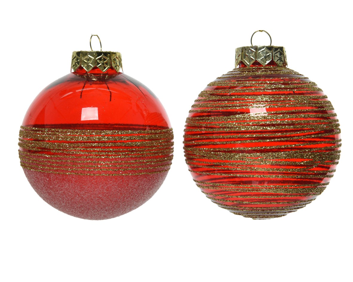 Boule de Noël décorative en verre rouge doré cm 8 pcs 1