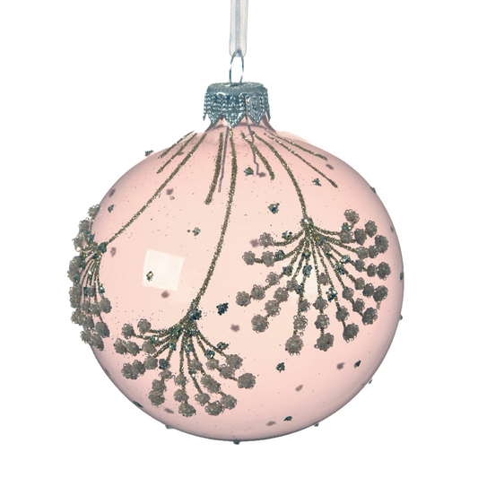 Boule de Noël en verre rose avec fleurs Ø8 cm